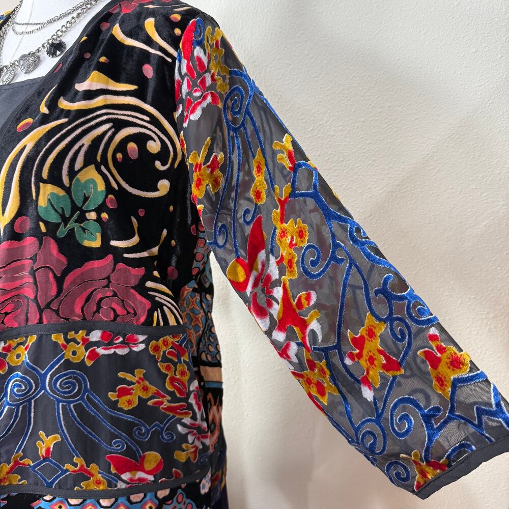Floral Patchwork Burnout Velvet Jacket Whimsigoth Dark Fairy Y2k Artsy Boho PS - Picture 5 of 9